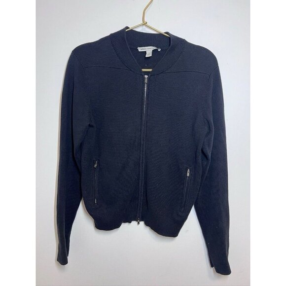 Cotton By Autumn Cashmere Sweaters - Cotton By Autumn Cashmere Womens Cotton Black Zip Bomber Cardigan Size S